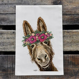 Flower Crown Magenta Donkey Tea Towel