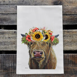 Sunflower Crown Highland Tea Towel